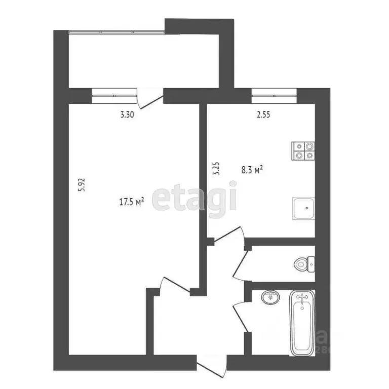 1-к кв. Калужская область, Калуга Тульская ул., 139 (33.8 м) - Фото 2