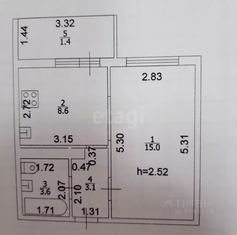 1-к кв. Татарстан, Казань просп. Альберта Камалеева, 32 (30.3 м) - Фото 2