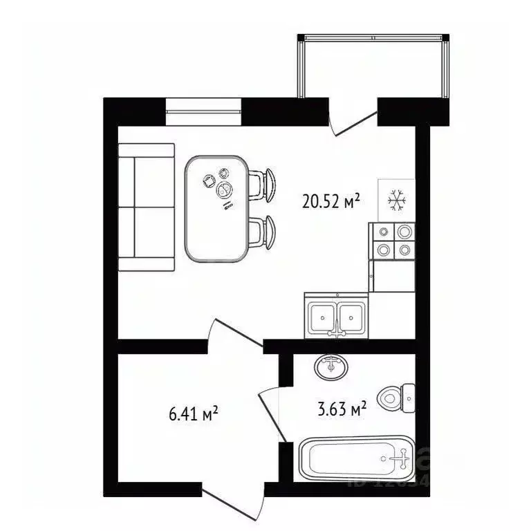 Студия Новосибирская область, Новосибирск ул. Есенина, 67 (31.1 м) - Фото 2