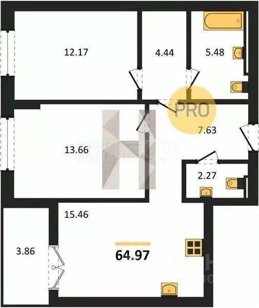 2-к кв. Калининградская область, Гурьевск Включи жилой комплекс (57.73 ... - Фото 1