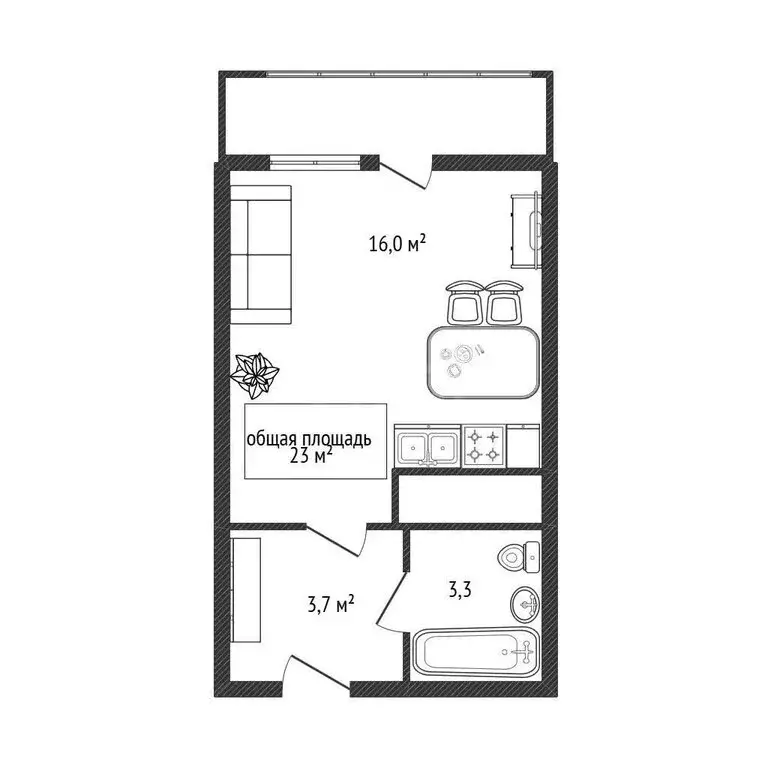 Квартира-студия: Новосибирск, улица Бориса Богаткова, 208/2 (23 м) - Фото 1