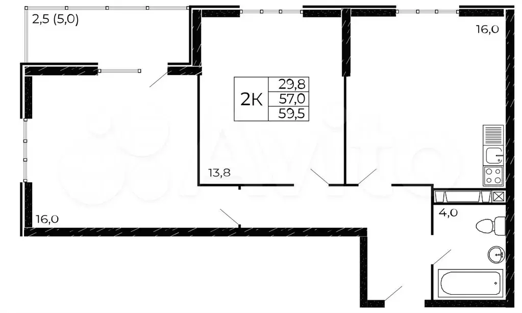 2-к. квартира, 59,5 м, 12/19 эт. - Фото 0