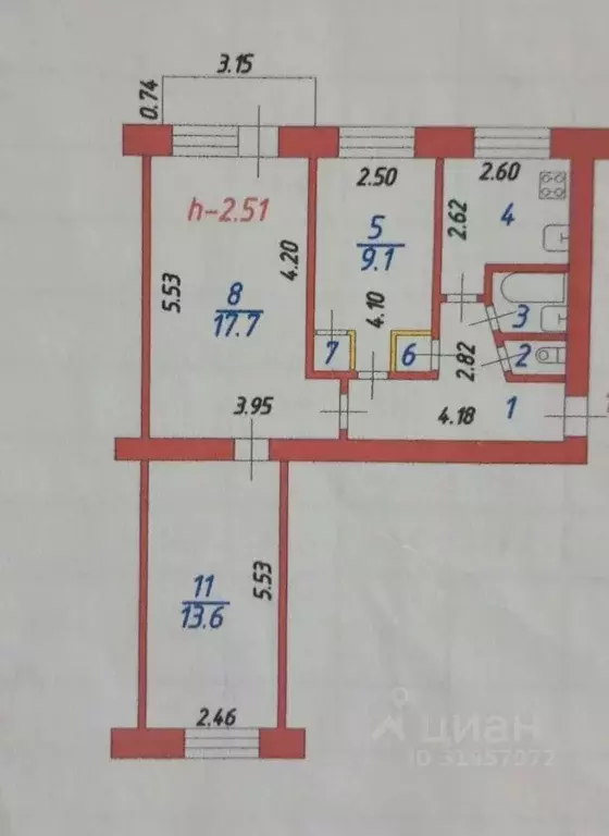 3-к кв. Ивановская область, Иваново ул. 3-я Чайковского, 1 (57.2 м) - Фото 1