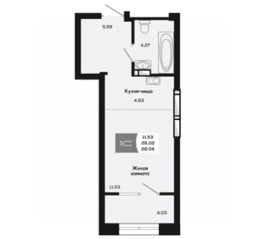 Студия Новосибирская область, Новосибирск ул. Титова, 48 (26.02 м) - Фото 0