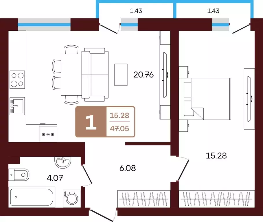 2-к кв. Башкортостан, Иглинский район, с. Акбердино  (47.05 м) - Фото 1