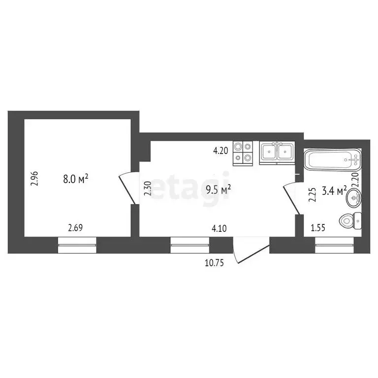 2-комнатная квартира: Евпатория, Коленный переулок, 3 (20.9 м) - Фото 0