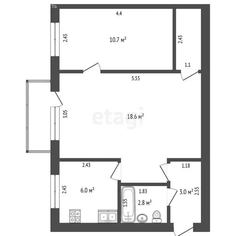 2-комнатная квартира: Тамбов, Мичуринская улица, 85 (43.7 м) - Фото 0