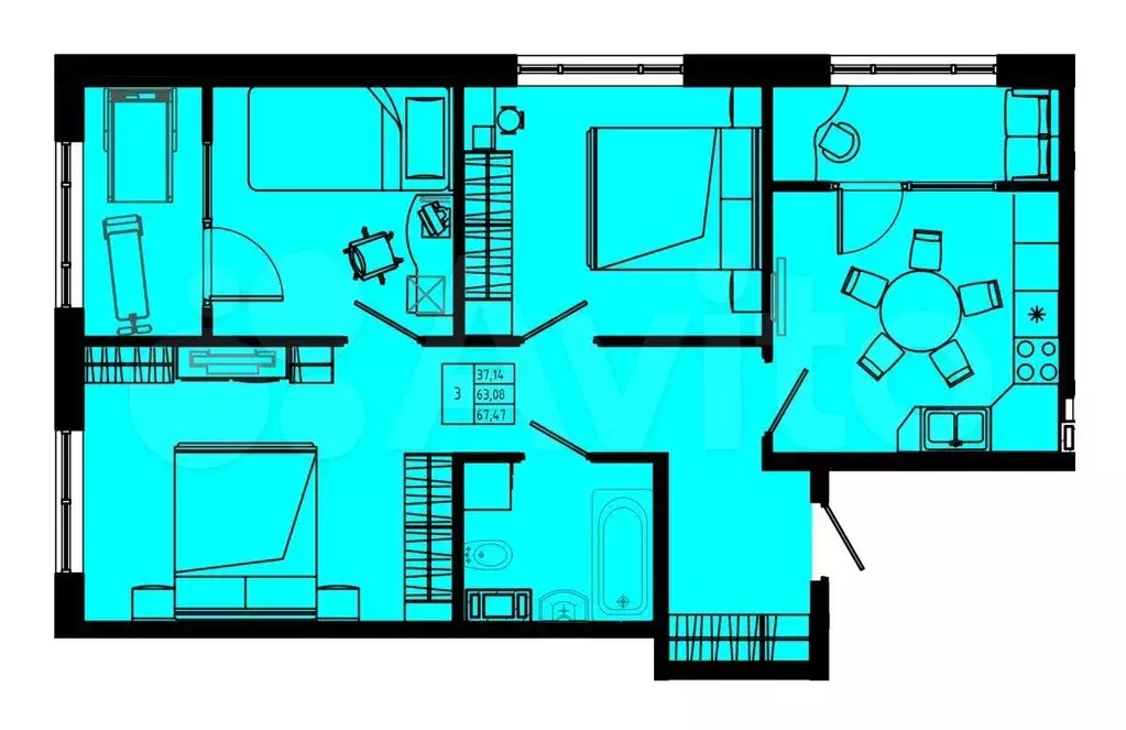 3-к. квартира, 67,5 м, 5/8 эт. - Фото 0