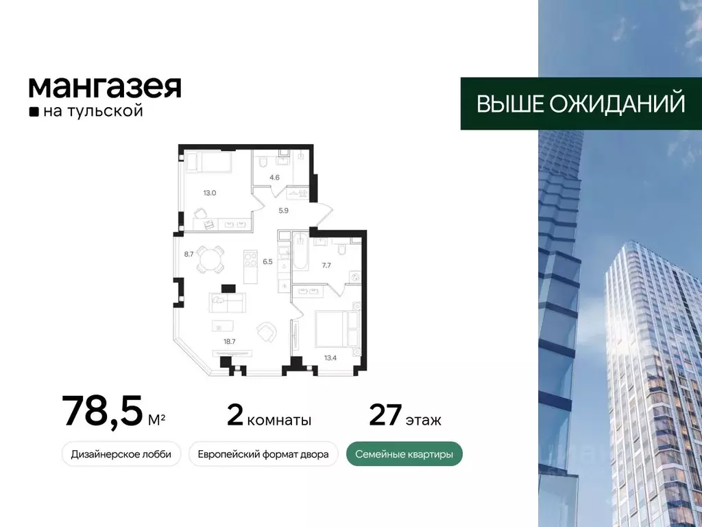 2-к кв. Москва Большая Тульская ул., 10с25 (78.5 м) - Фото 0