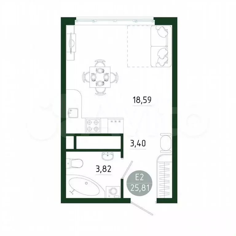 Квартира-студия, 26м, 5/25эт. - Фото 1