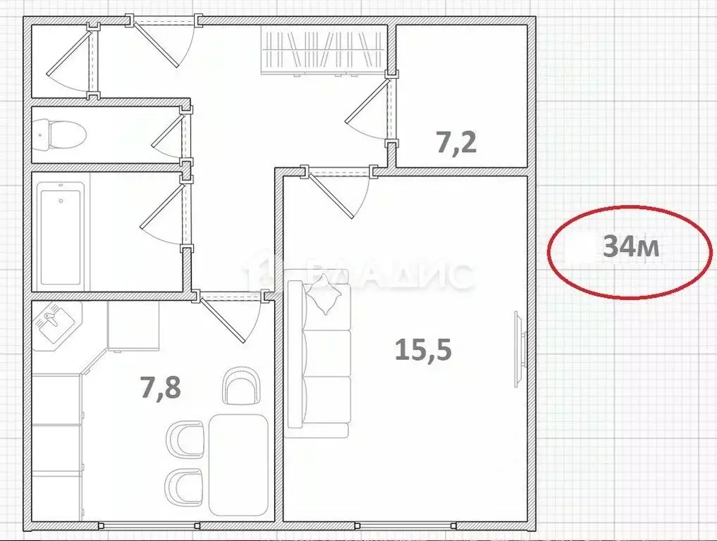 1-к кв. Калужская область, Дзержинский район, Льва Толстого с/пос, с. ... - Фото 2
