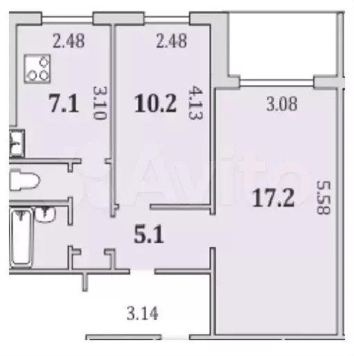 2-к. квартира, 43,5 м, 4/9 эт. - Фото 0