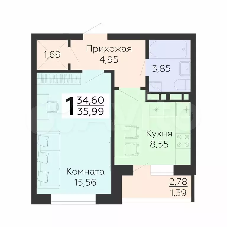 1-к. квартира, 36 м, 13/16 эт. - Фото 0
