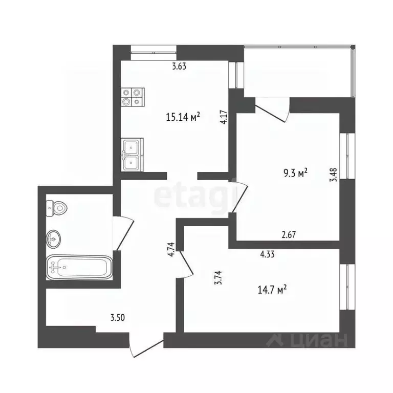 2-к кв. Тюменская область, Тюмень ул. Михаила Сперанского, 39 (56.4 м) - Фото 2