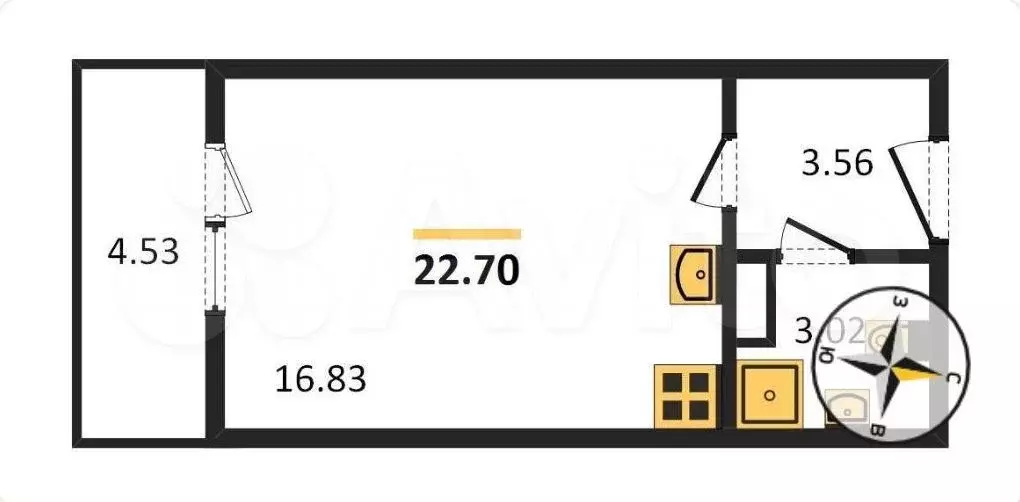 Квартира-студия, 22,7 м, 2/12 эт. - Фото 0
