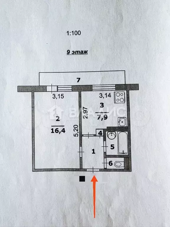 1-к. квартира, 32 м, 9/9 эт. - Фото 1