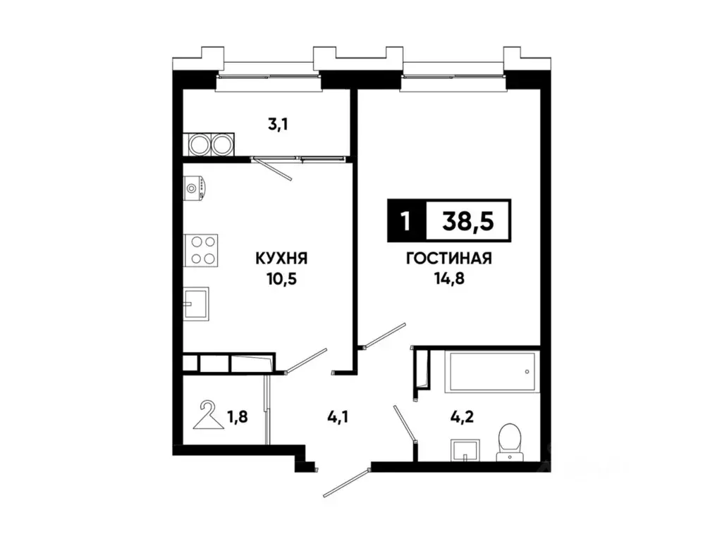 1-к кв. Ставропольский край, Ставрополь просп. Российский, 16к1 (38.6 ... - Фото 2