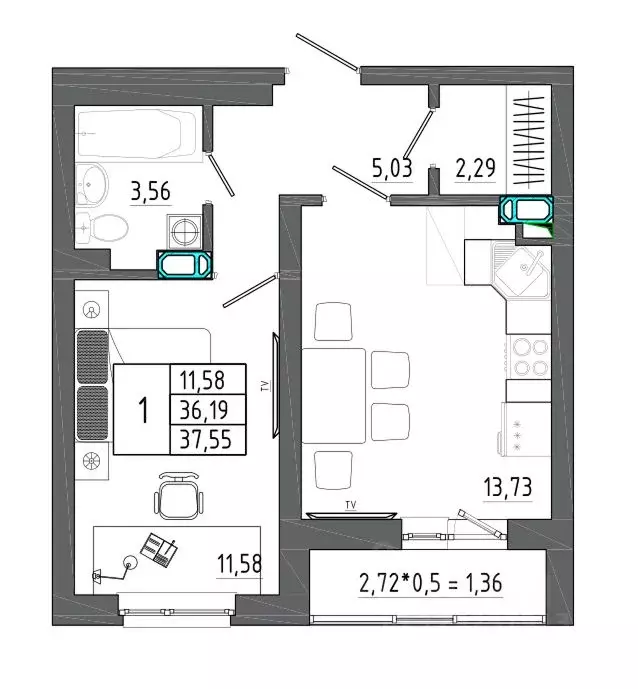 1-к кв. Воронежская область, Воронеж Нижняя ул., 32 (37.55 м) - Фото 1
