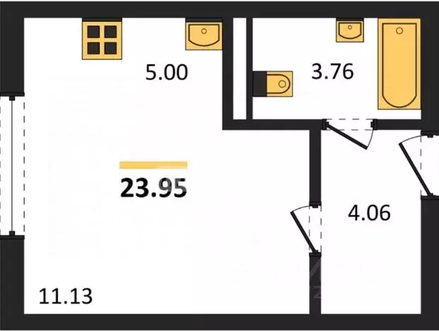 Студия Челябинская область, Челябинск Нефтебазовая ул., 1-12 (23.95 м) - Фото 2