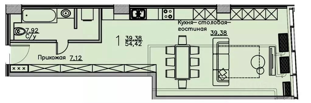 Студия Воронежская область, Воронеж ул. Куколкина, 18 (54.42 м) - Фото 0