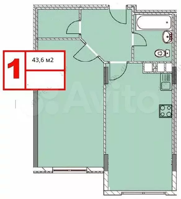 1-к. квартира, 43 м, 3/6 эт. - Фото 0
