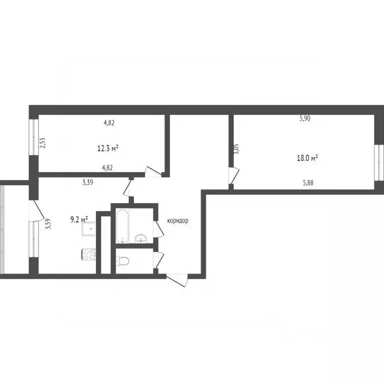 2-к кв. Белгородская область, Белгород Почтовая ул., 62 (57.0 м) - Фото 2