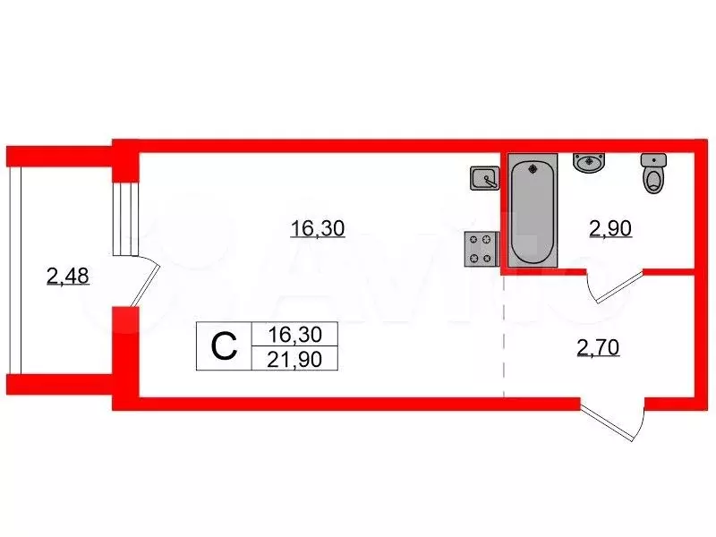 Квартира-студия, 21,9 м, 3/16 эт. - Фото 0