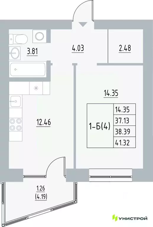 1-к кв. Пермский край, Пермь Рионская ул., 4А (38.39 м) - Фото 0