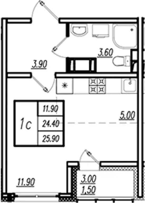 Студия Санкт-Петербург ул. Чарушинская, 12 (26.0 м) - Фото 2