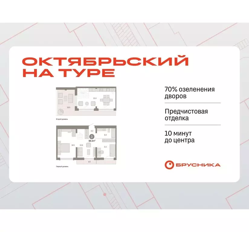 3-комнатная квартира: Тюмень, микрорайон ДОК, ЖК Октябрьский на Туре ... - Фото 0