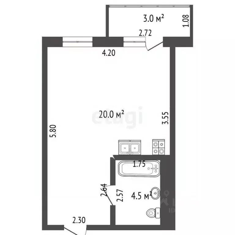 Студия Ростовская область, Ростов-на-Дону ул. Еременко, 114 (27.0 м) - Фото 1