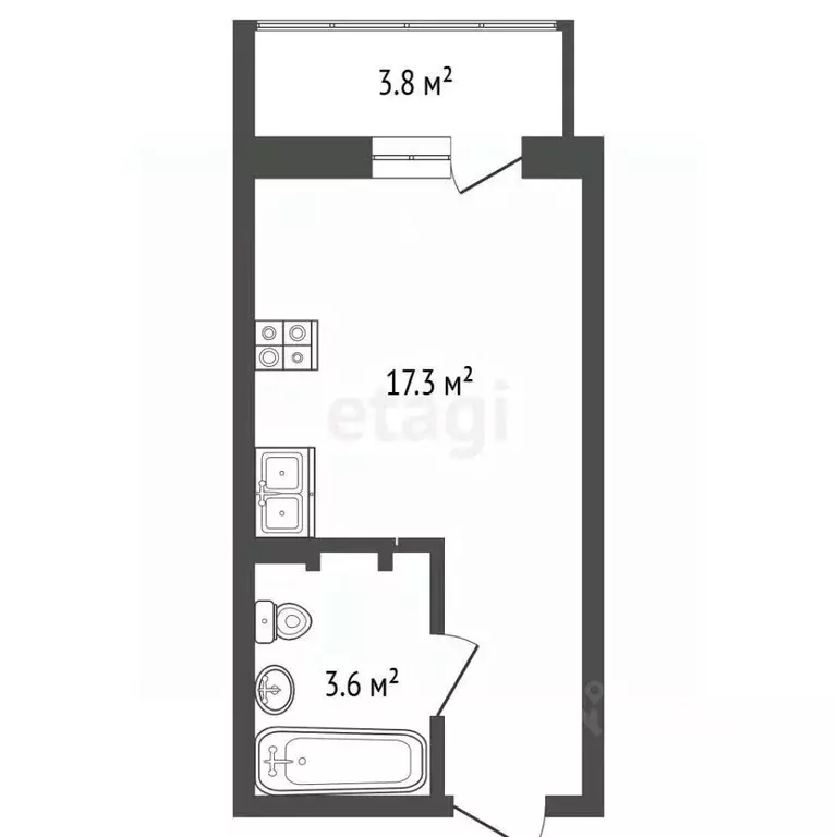 Студия Забайкальский край, Чита ул. Тимирязева, 23 (21.5 м) - Фото 2