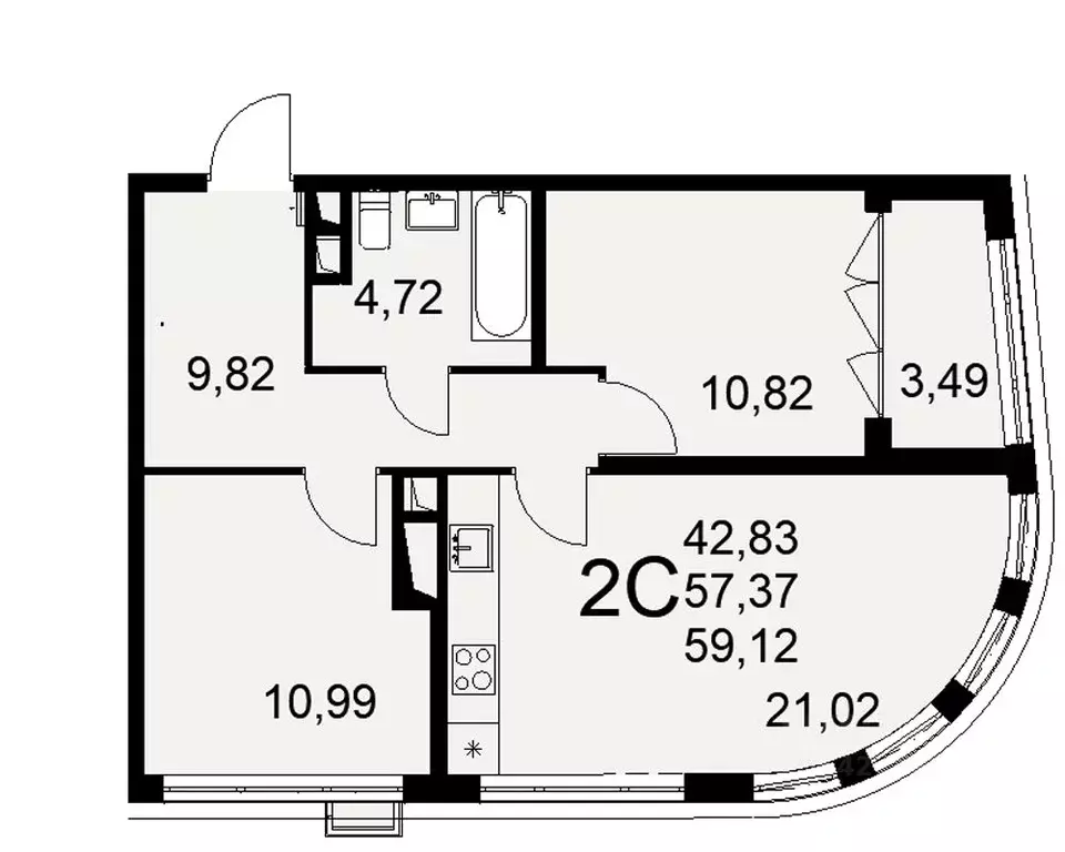 2-к кв. Тульская область, Тула ул. Федора Смирнова, 2 (59.12 м) - Фото 0