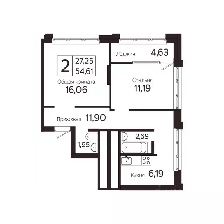 2-к кв. Томская область, Томск Комсомольский просп., 48Б (54.6 м) - Фото 0