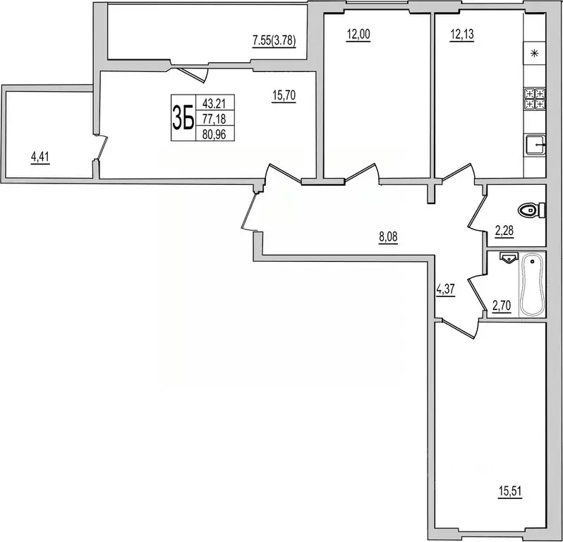 3-к кв. Псковская область, Псков Рижский просп., 94Г (80.96 м) - Фото 1