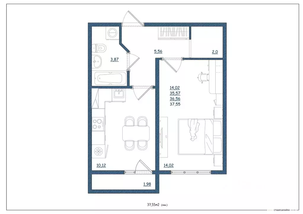 1-к кв. Тверская область, Тверь Новочеркасская ул., 48 (37.55 м) - Фото 2