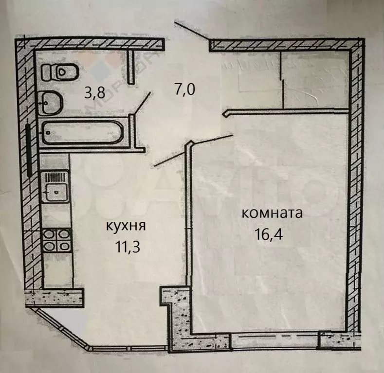 1-к. квартира, 39 м, 3/4 эт. - Фото 0