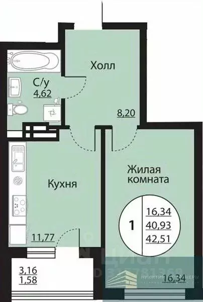 1-к кв. Воронежская область, Воронеж Московский просп., 138 (42.5 м) - Фото 0