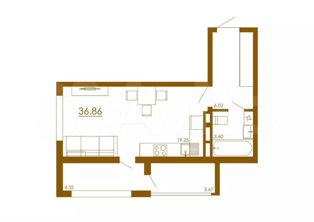 1-к. квартира, 36,9 м, 12/13 эт. - Фото 1