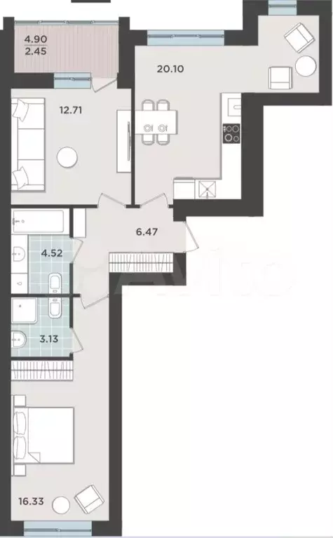 2-к. квартира, 65,7 м, 5/9 эт. - Фото 1