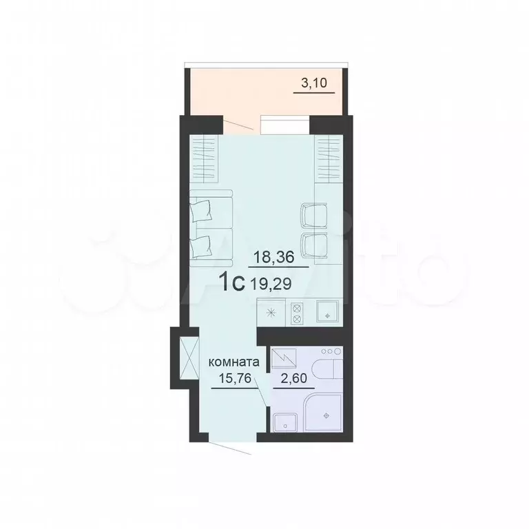 Квартира-студия, 19,3 м, 20/20 эт. - Фото 0