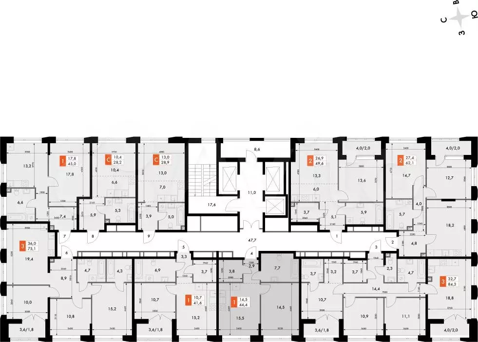 1-к. квартира, 44,4 м, 14/16 эт. - Фото 1