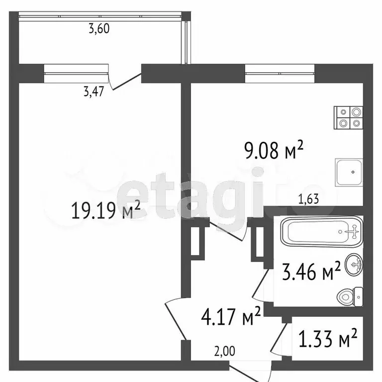 1-к. квартира, 33 м, 5/9 эт. - Фото 0