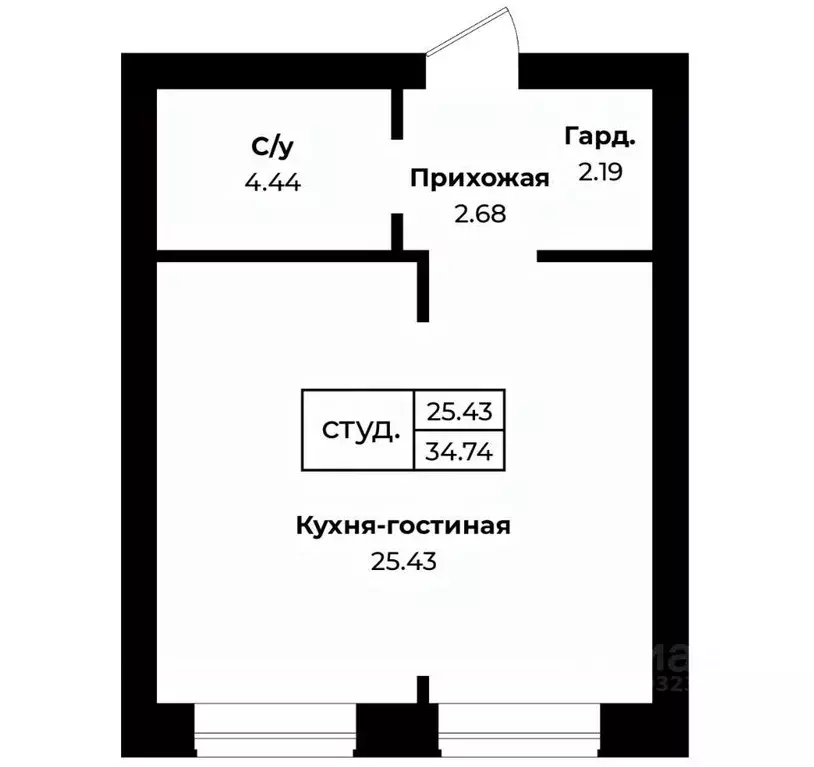 Студия Оренбургская область, Соль-Илецк Озерная ул., 17 (34.7 м) - Фото 1