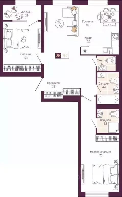 2-к кв. Нижегородская область, Нижний Новгород ул. Тургенева (78.0 м) - Фото 1