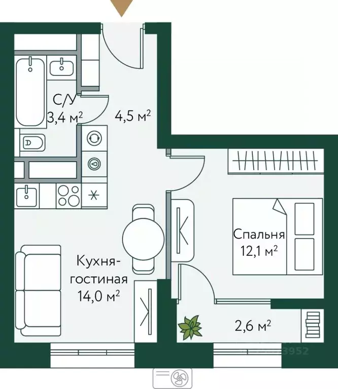 1-к кв. Волгоградская область, Волгоград Новосибирская ул., 74с1 ... - Фото 0