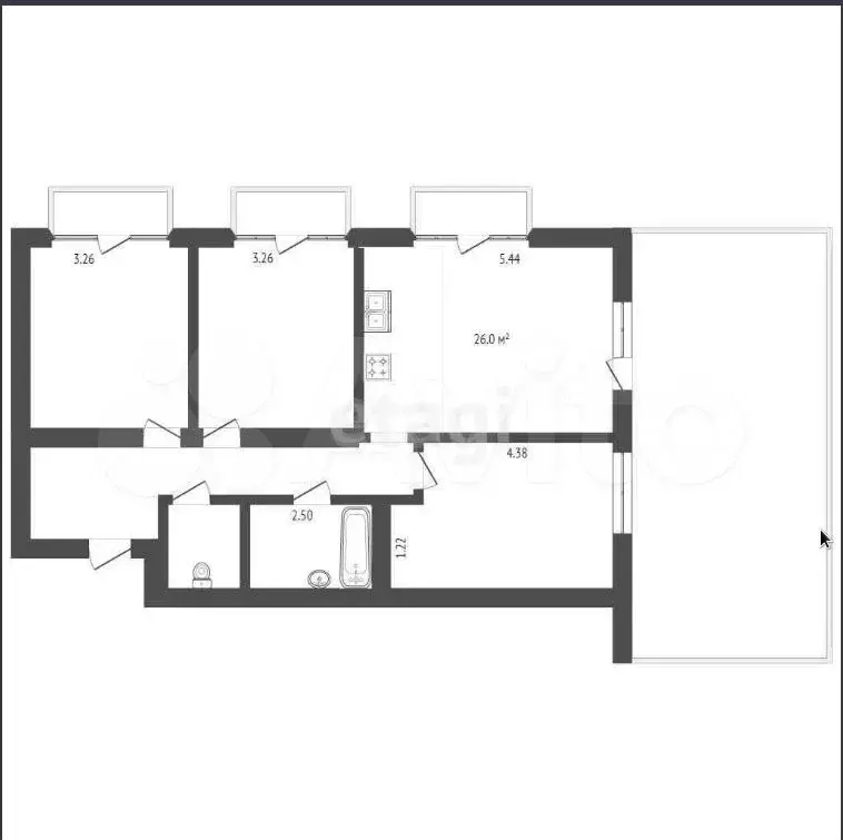 3-к. квартира, 77 м, 6/8 эт. - Фото 0