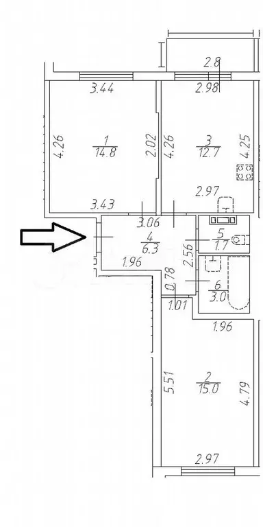 2-к. квартира, 53,5 м, 4/5 эт. - Фото 0