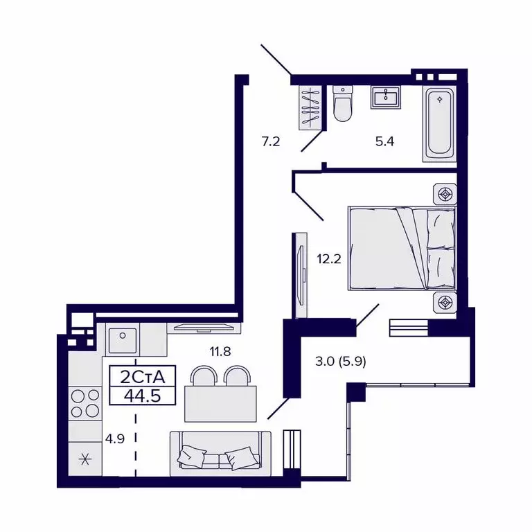 2-комнатная квартира: Новосибирск, улица Коминтерна, 1с (44.5 м) - Фото 1