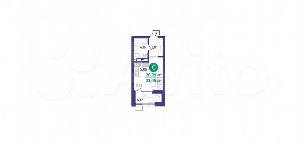 Квартира-студия, 21 м, 8/22 эт. - Фото 1